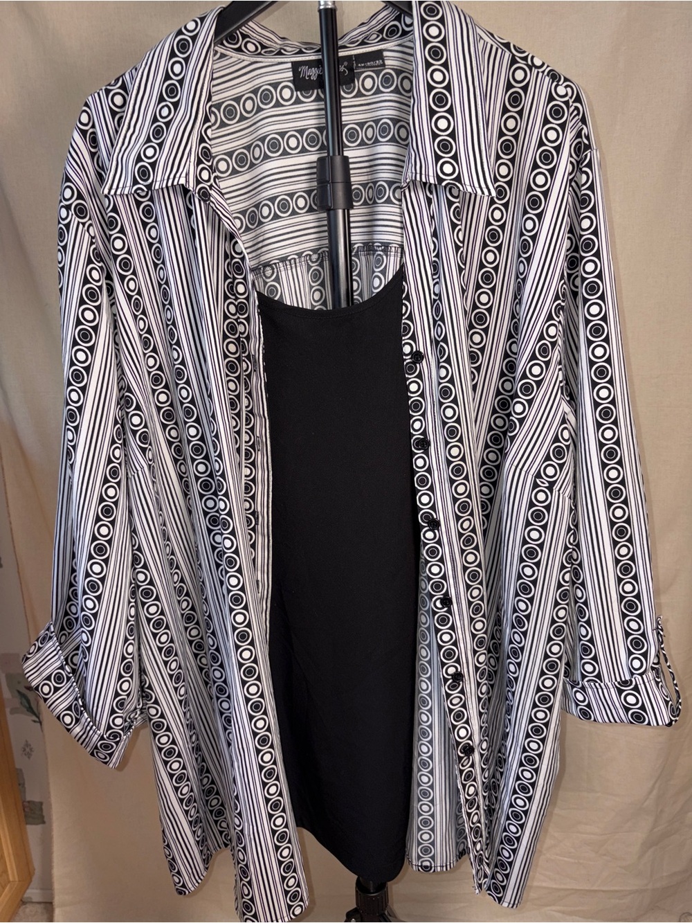 Maggie Barnes Geometric Bullseye Stripped Button-Up Blouse Size 30/32 Artsy Boho